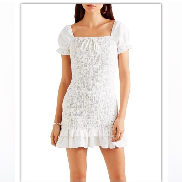 Faithfull the Brand Dresses & Skirts - Faithfull The Brand Cette Mini Dress White size XS Linen Puff Sleeve Smocked